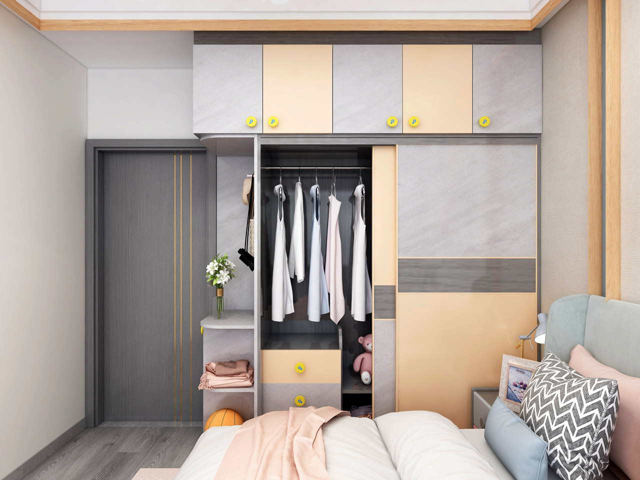 现代简约气概儿童房衣柜